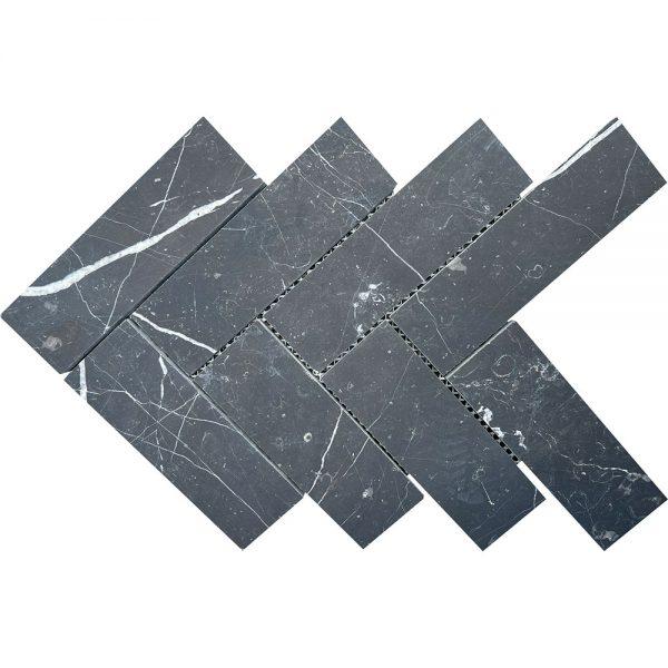 Black Swan Honed Marble Herringbone Mosaic 2"x6"