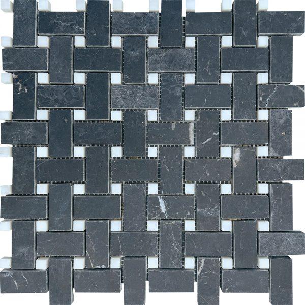 Black Swan Marble White Dot Basketweave Mosaic