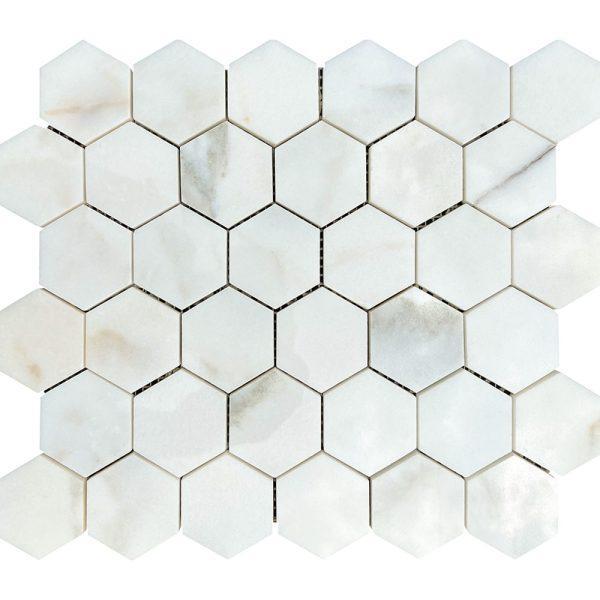 Calacata Ora Polished Marble Hexagon Mosaic 2"