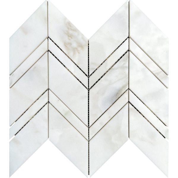 Calacata Ora Polished Marble Chevron Mosaic 2"x6"