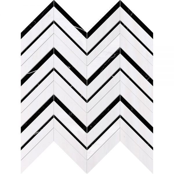 Chevron Black, Dolomite Marble Waterjet Mosaic