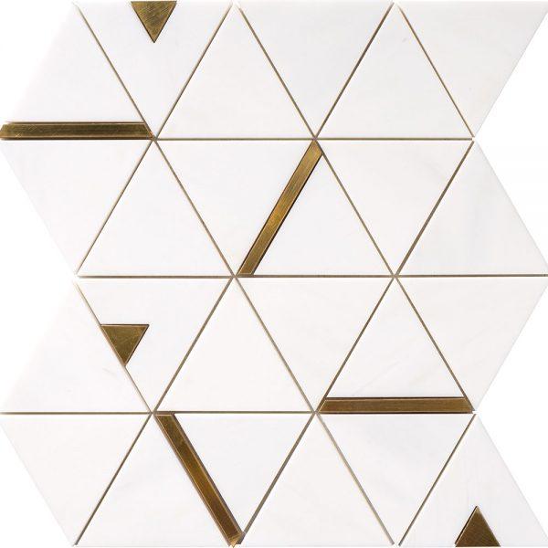 Brass and White Honed Marble Triangle Mosaic