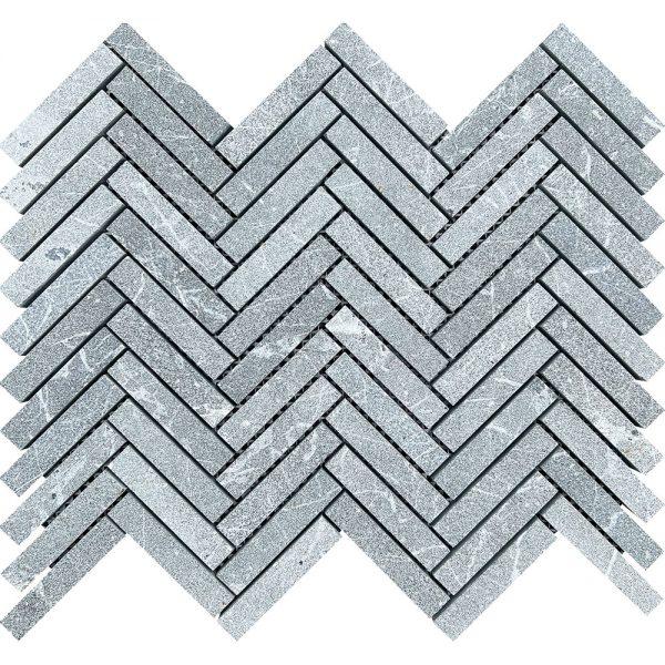 Black Swan Honed Marble Herringbone Mosaic