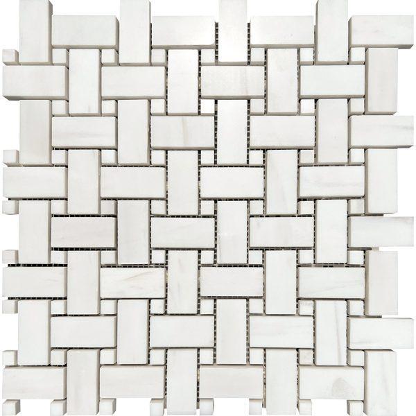 Dolomite Polished Marble Basketweave Dotted Mosaic