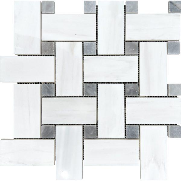 Dolomite Marble Basketweave Grey Dot Mosaic