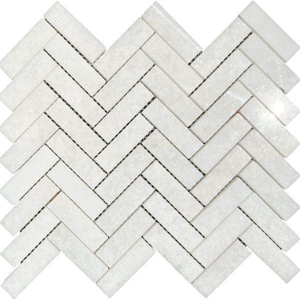 Suzuko Crystal White Polished Marble Herringbone Mosaic