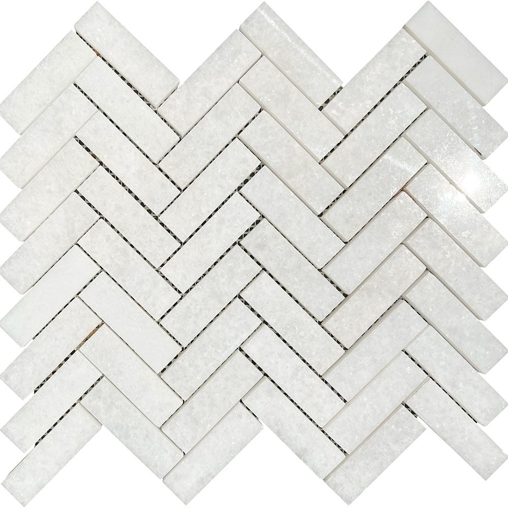 Suzuko Crystal White Marble Herringbone Mosaic 1