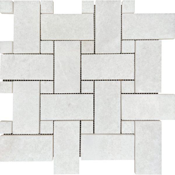 Suzuko Crystal White Marble Basketweave Mosaic